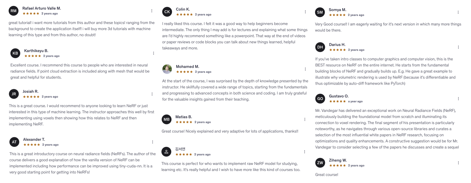 3D Gaussian Splatting course student reviews and feedback